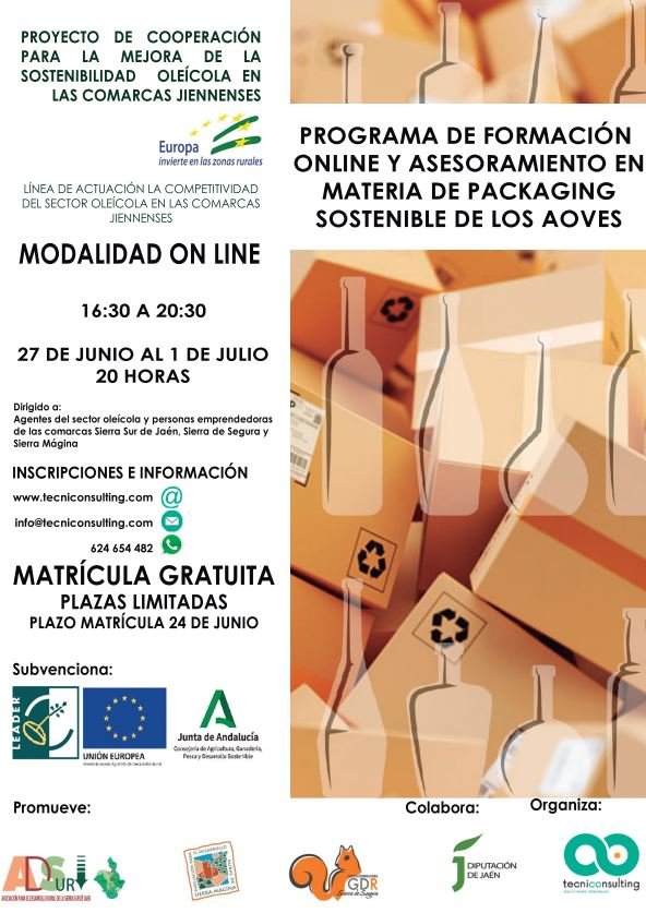 Formación y asesoramiento en materia de PACKAGING SOSTENIBLE de los AOVE'S (27 junio al 1 de julio)